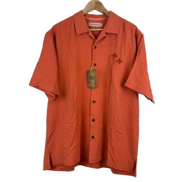 Tommy Bahama Paradise Nation 100% Silk Shirt‎ Men's Size L Embroidered Loop Camp